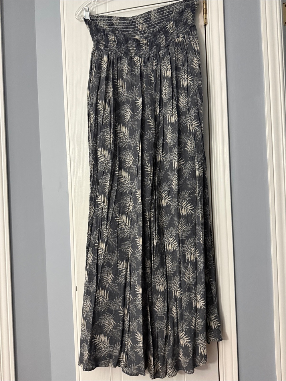 mahina Charcoal Smocked Wide Leg with White Leaf Motif